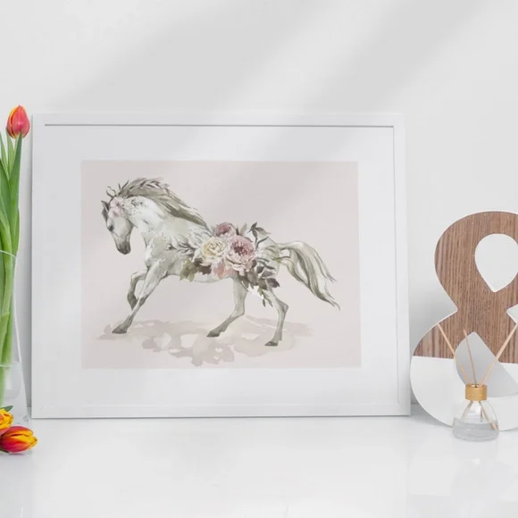 Floral Horse Watercolor Illustration Wall Art Print Poster Unframed - Picture 9 of 16